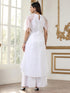 Women’s White Suit Set with Net Sleeves and Palazzo | 2 Pc Set, Halter Neck, Embroidered Net Detailing, Sleeveless, Festive Party Wear (100% Cotton Cambric Extra Soft Breathable Fabric)