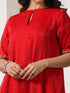 Women’s Red Hi-Low Metallic Satin Suit Set with Pant | 2 Pc Set, Crushed Satin Fabric, Embroidered Detailing, Half Sleeves, Festive Party Wear