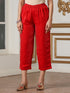 Women’s Red Hi-Low Metallic Satin Suit Set with Pant | 2 Pc Set, Crushed Satin Fabric, Embroidered Detailing, Half Sleeves, Festive Party Wear