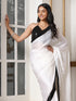 Women’s White and Black Sequin Saree | 1 Pc, Satin Fabric with Sequin Border, Festive Party Wear
