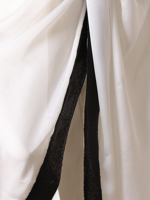 Women’s White and Black Sequin Saree | 1 Pc, Satin Fabric with Sequin Border, Festive Party Wear