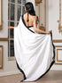 Women’s White and Black Sequin Saree | 1 Pc, Satin Fabric with Sequin Border, Festive Party Wear