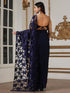 Women’s Northern Lights Blue Saree with Blouse Fabric | 2 Pc Set, Satin and Net Fabric, Chantilly Lace Detailing, Festive Party Wear