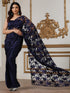 Women’s Northern Lights Blue Saree with Blouse Fabric | 2 Pc Set, Satin and Net Fabric, Chantilly Lace Detailing, Festive Party Wear