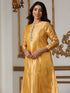 Women’s Banarasi Haldi Suit Set with Pant | 2 Pc Set, Banarasi Tissue Fabric, Hand Embroidery & Bead Detailing, 3/4th Sleeves, Festive Party Wear