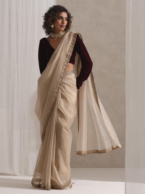Alchemist Gold Soft Tissue Banarasi Saree with Lace with Velvet Blouse Fabric