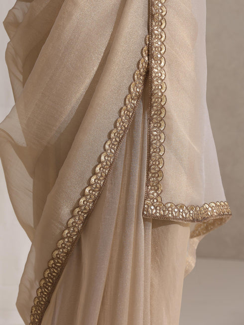 Alchemist Gold Soft Tissue Banarasi Saree with Lace with Velvet Blouse Fabric