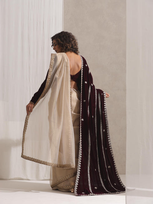 Alchemist Gold Soft Tissue Banarasi Saree with Lace with Velvet Blouse Fabric