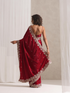 Lacquered Red Posh Velvety Saree with Embroidery and Blouse Fabric