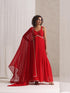 Women's Red Georgette Kurta and Dupatta with Lace and Pyjama 3 Piece Set | A-Line, Round Neck, Sleeveless, Pyjama, Festive Wear, (Georgette)