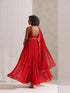 Women's Red Georgette Kurta and Dupatta with Lace and Pyjama 3 Piece Set | A-Line, Round Neck, Sleeveless, Pyjama, Festive Wear, (Georgette)