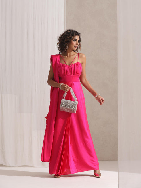 All is Well - Dress Saree with Adjustable Straps in Fuschia Satin