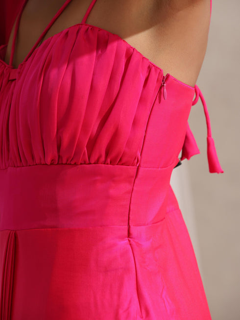 All is Well - Dress Saree with Adjustable Straps in Fuschia Satin