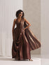 Dripping in Chocolate- Halter Dress Saree with Adjustable Waist in Chocolate Gold Chiffon