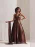 Dripping in Chocolate- Halter Dress Saree with Adjustable Waist in Chocolate Gold Chiffon
