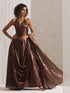 Dripping in Chocolate- Halter Dress Saree with Adjustable Waist in Chocolate Gold Chiffon