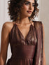 Dripping in Chocolate- Halter Dress Saree with Adjustable Waist in Chocolate Gold Chiffon