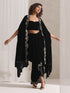 Women's Juicy Black Velvet Dhoti and Jacket with Embroidery and Blouse 3 Piece Set | Jacket Style, Round Neck, Full Sleeves, Dhoti, Festive Wear, Party Wear (Velvet)
