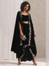 Women's Juicy Black Velvet Dhoti and Jacket with Embroidery and Blouse 3 Piece Set | Jacket Style, Round Neck, Full Sleeves, Dhoti, Festive Wear, Party Wear (Velvet)