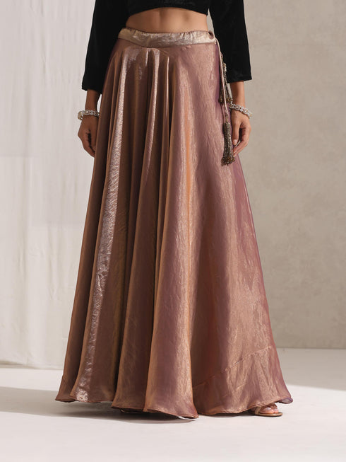 Women's Arabian Glamour Gold Metallic Sharara with Velvet Blouse and Beaded Black Shawl 3 Piece Set | Sharara, V Neck, Full Sleeve, Shawl, Festive Wear, (Metallic Velvet)