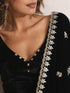 Women's Arabian Glamour Gold Metallic Sharara with Velvet Blouse and Beaded Black Shawl 3 Piece Set | Sharara, V Neck, Full Sleeve, Shawl, Festive Wear, (Metallic Velvet)