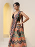 2 Pc SET - Crayon Chevron Chiffon Skirt Saree with Pallu and Black Sequin Blouse