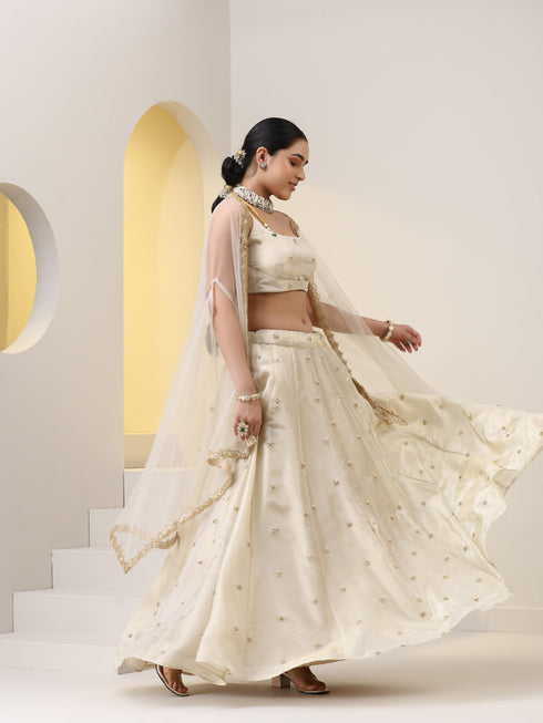 Enchanting Pure Silk Tissue Beaded Lehenga with Net Dupatta and Blouse Fabric