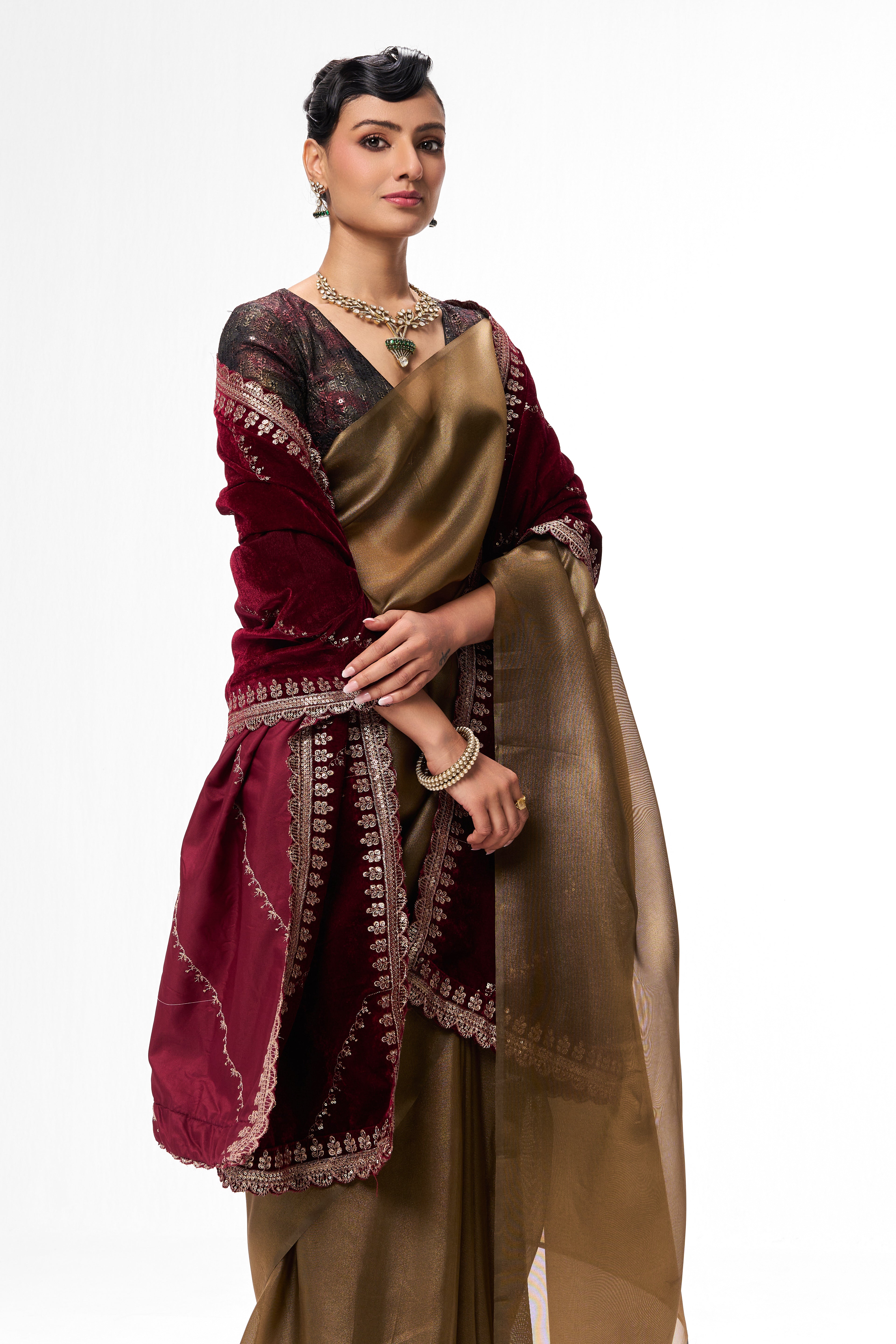 Diagonal Stripe Purple Embroidered Velvet Shawl