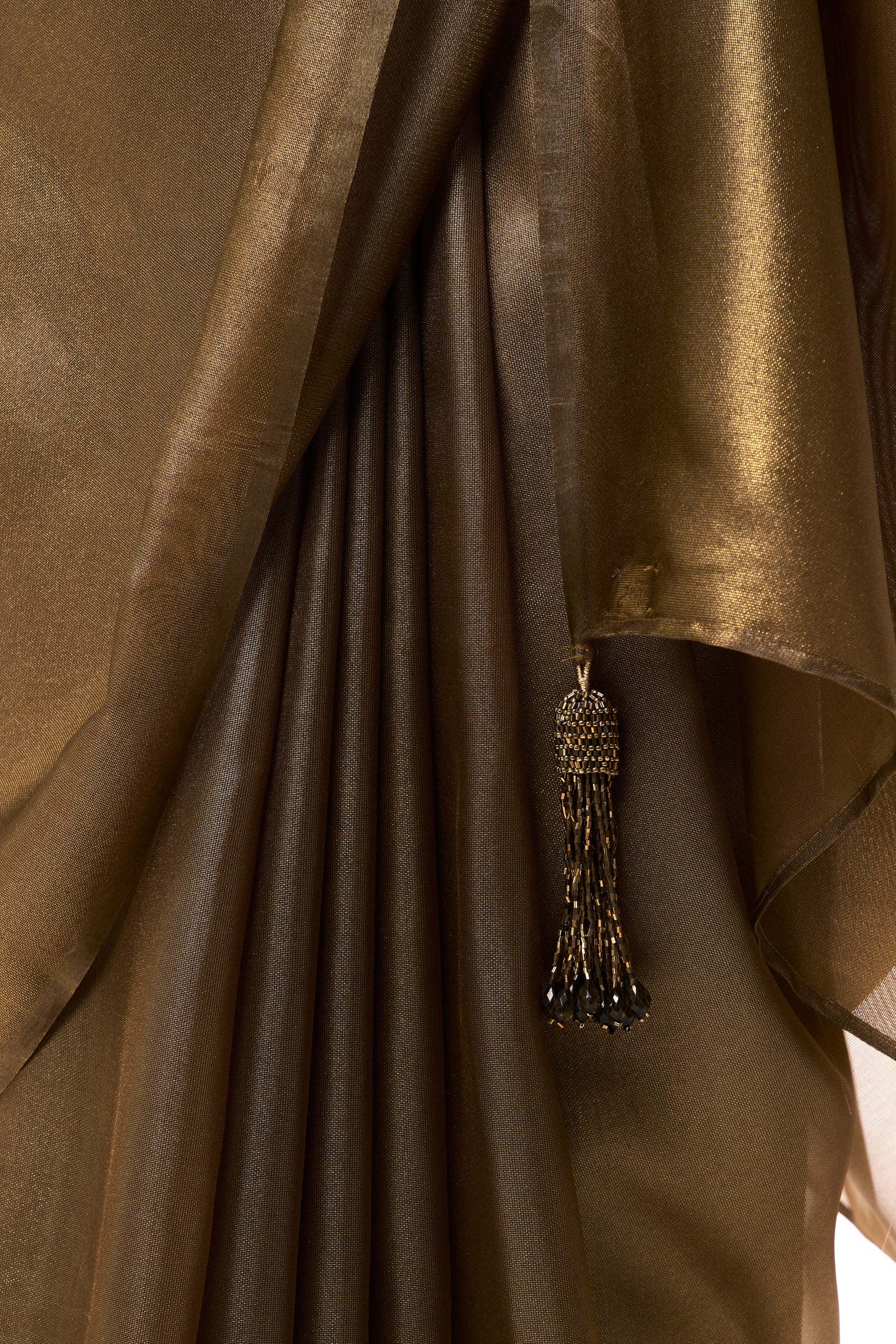 Bronze Foil Organza Saree with Embroidered Blouse Fabric