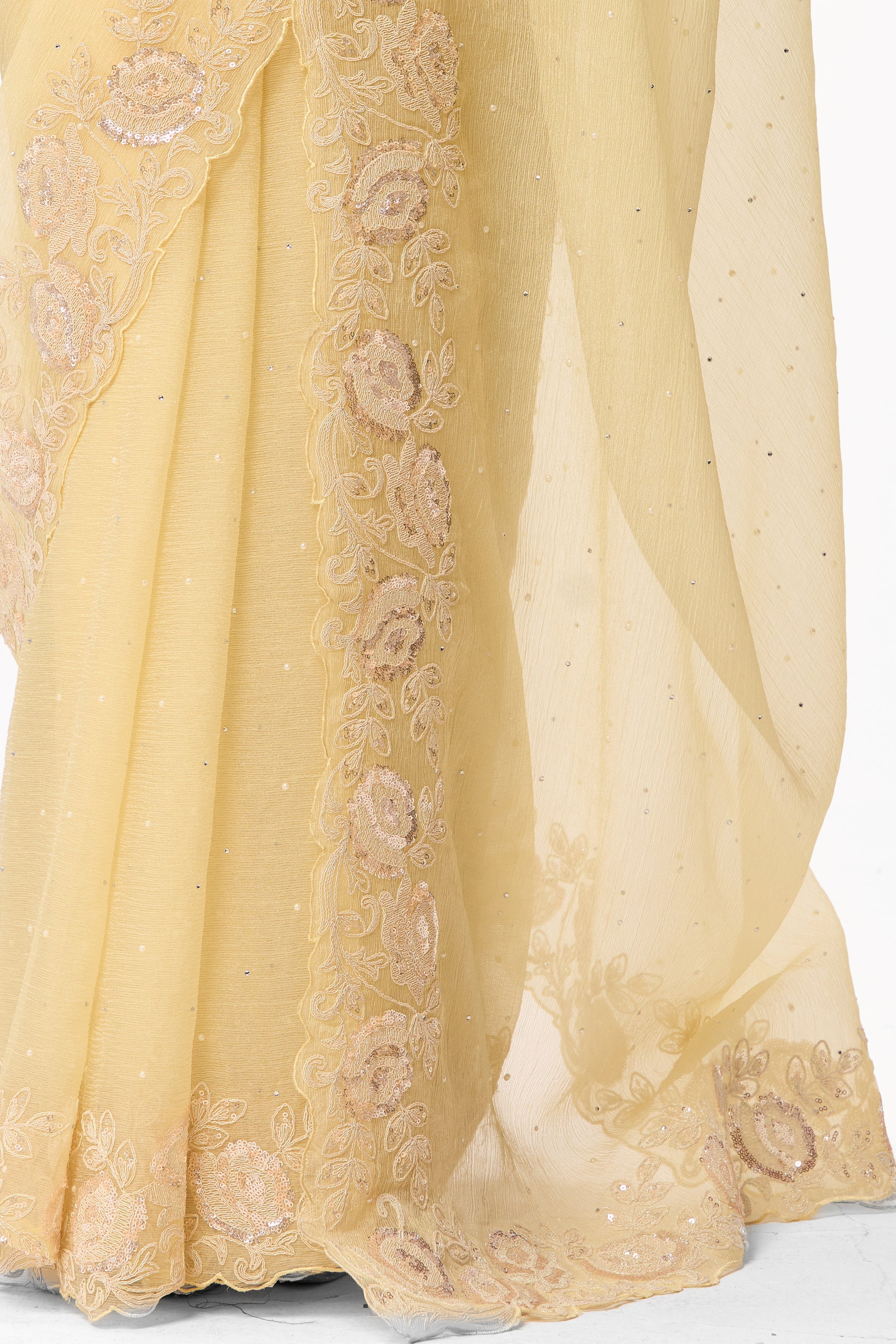 Butter Yellow Embroidered and Beaded Organza Saree with Blouse Fabric