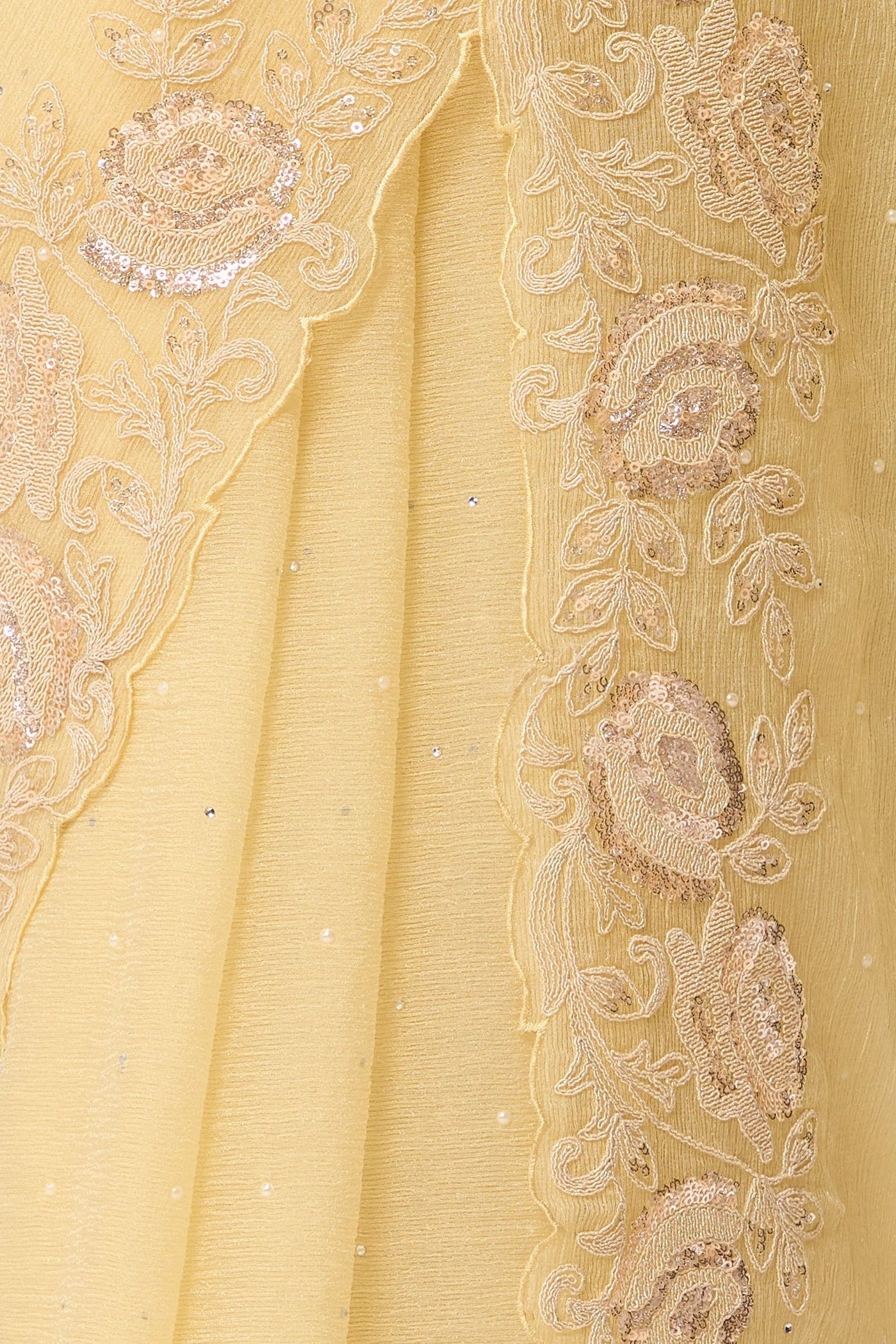 Butter Yellow Embroidered and Beaded Organza Saree with Blouse Fabric