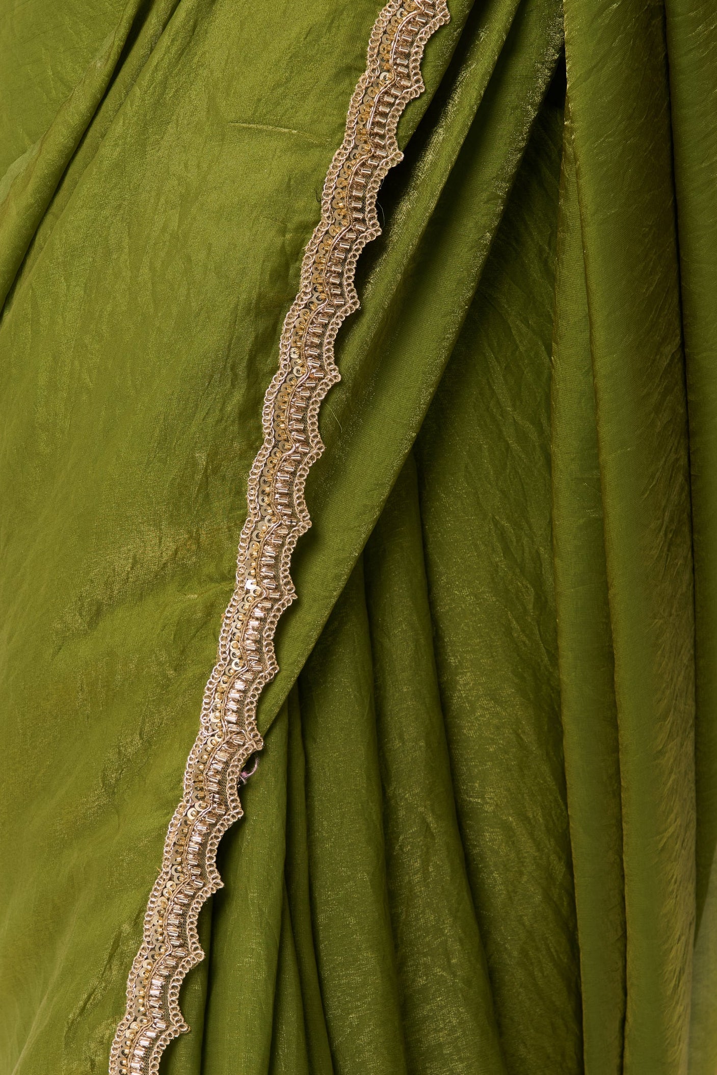 High on Henna Metallic Satin Saree with Yellow Sequin Readymade Blouse