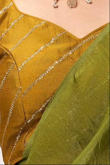 Yellow Sequin Stripes Blouse – Free-Size Adjustable 32–40 inches | Ready-to-Wear Party Blouse