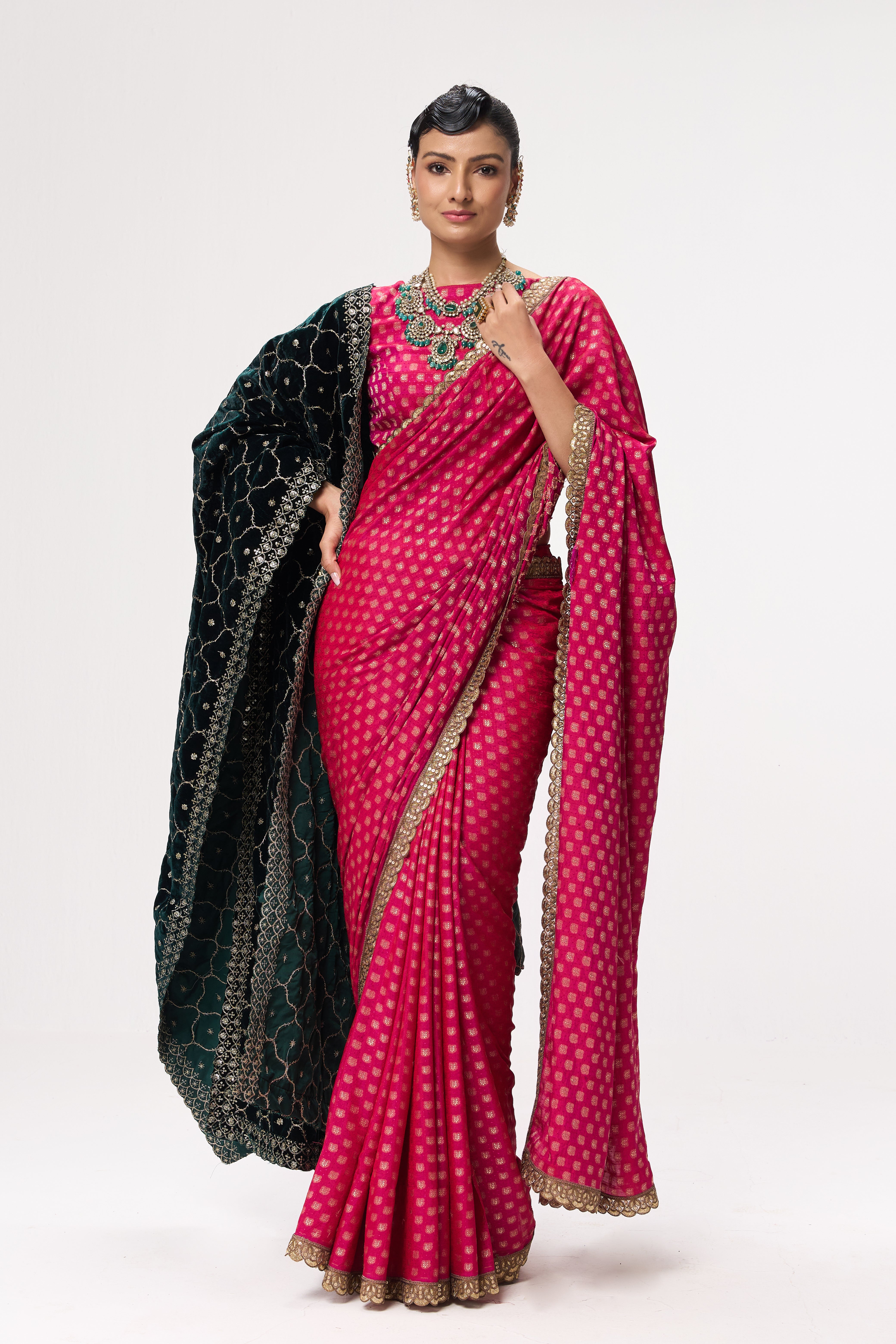 Green Jaal Embroidered Velvet Shawl