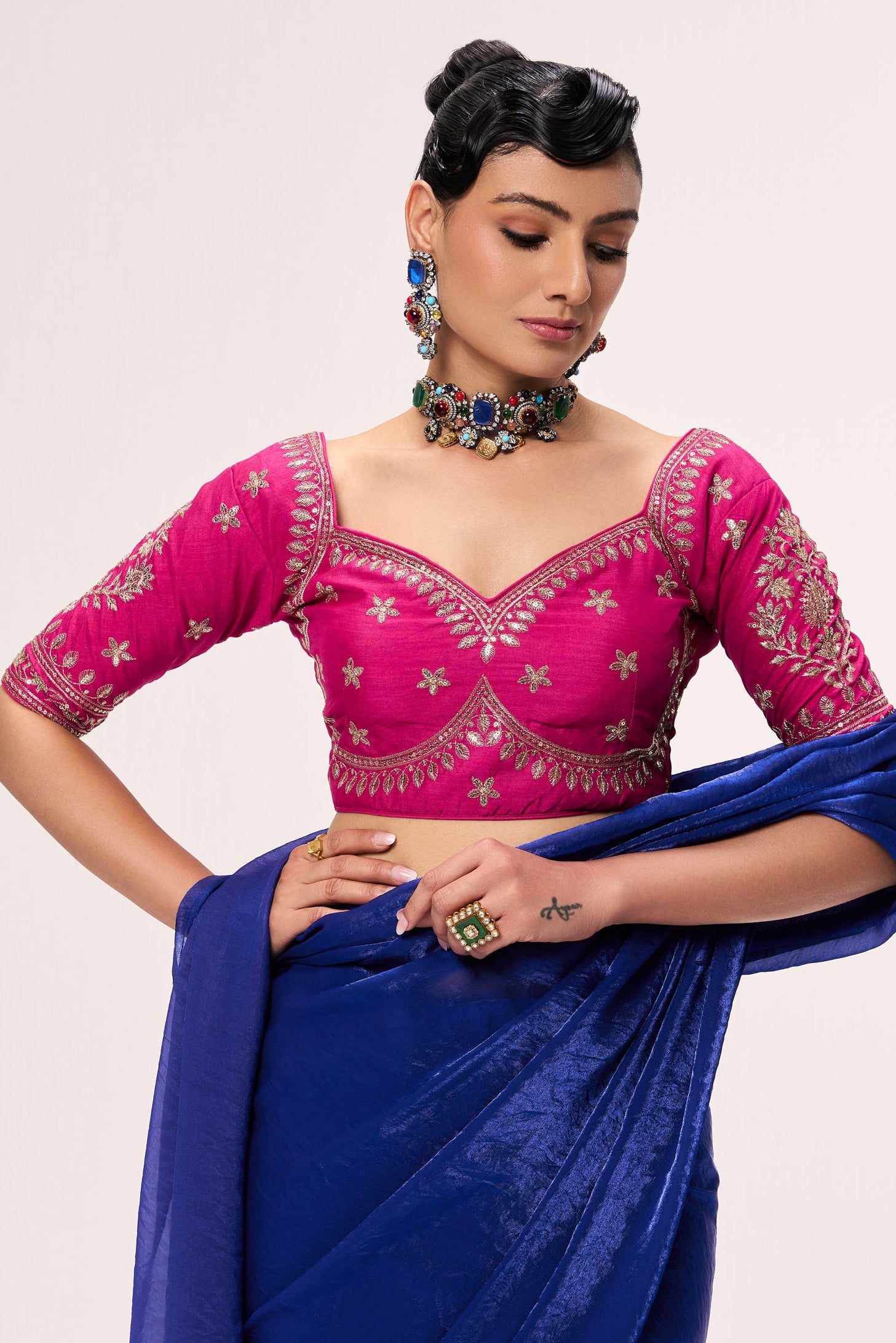 Woven Georgette Saree with Embroidered Ready-to-Wear Blouse