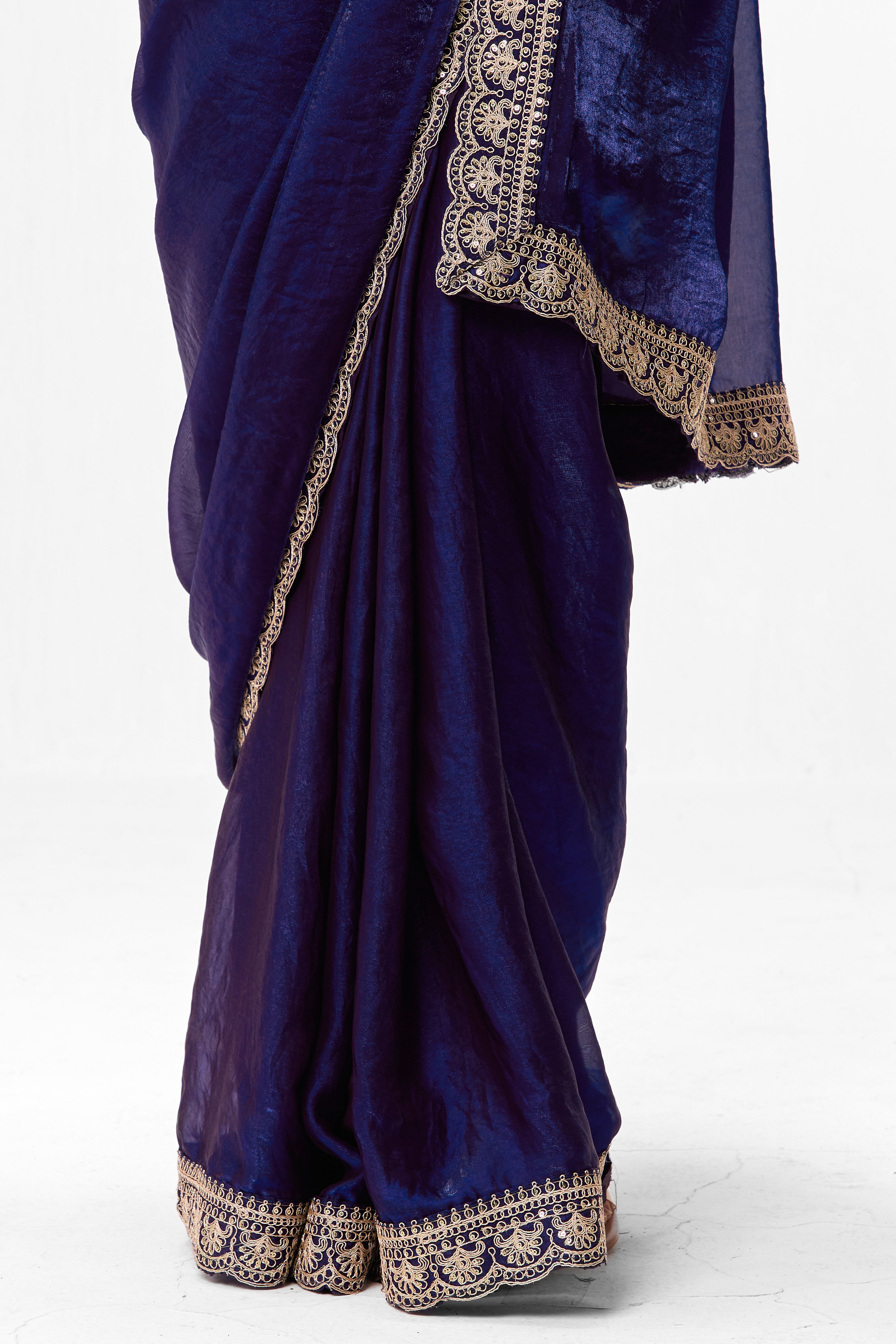 Amythyst Embroidered Metallic Satin Saree with Blouse Fabric