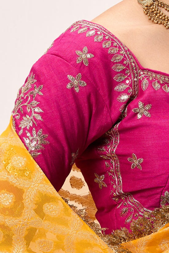 Woven Georgette Saree with Embroidered Ready-to-Wear Blouse