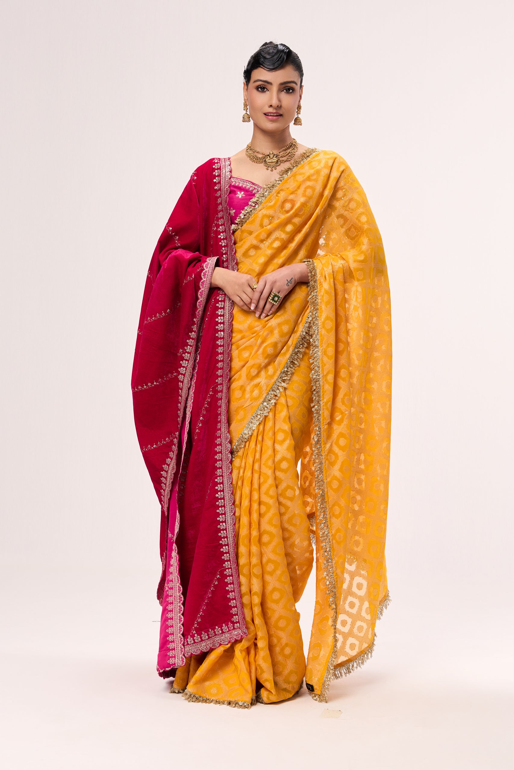 Woven Georgette Saree with Embroidered Ready-to-Wear Blouse