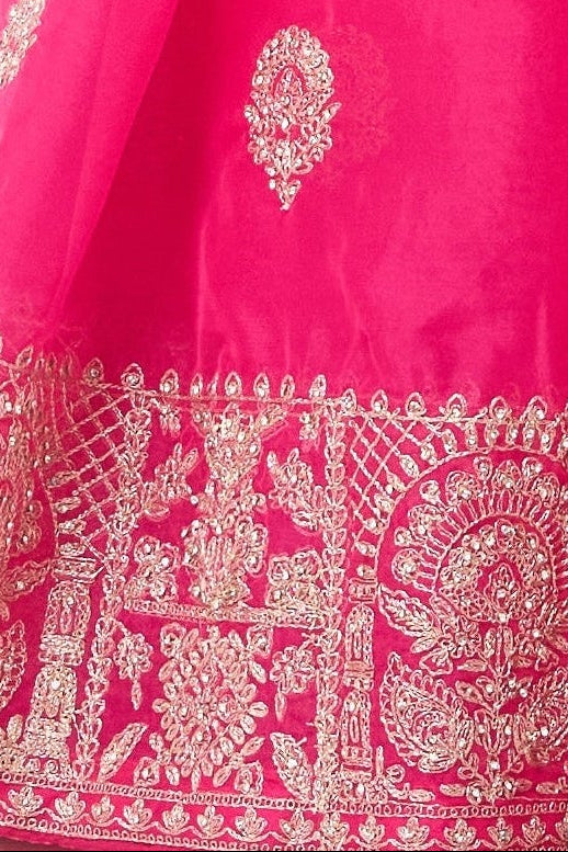 Pink Ombre Chiffon Saree with Embroidered Border and Blouse Fabric