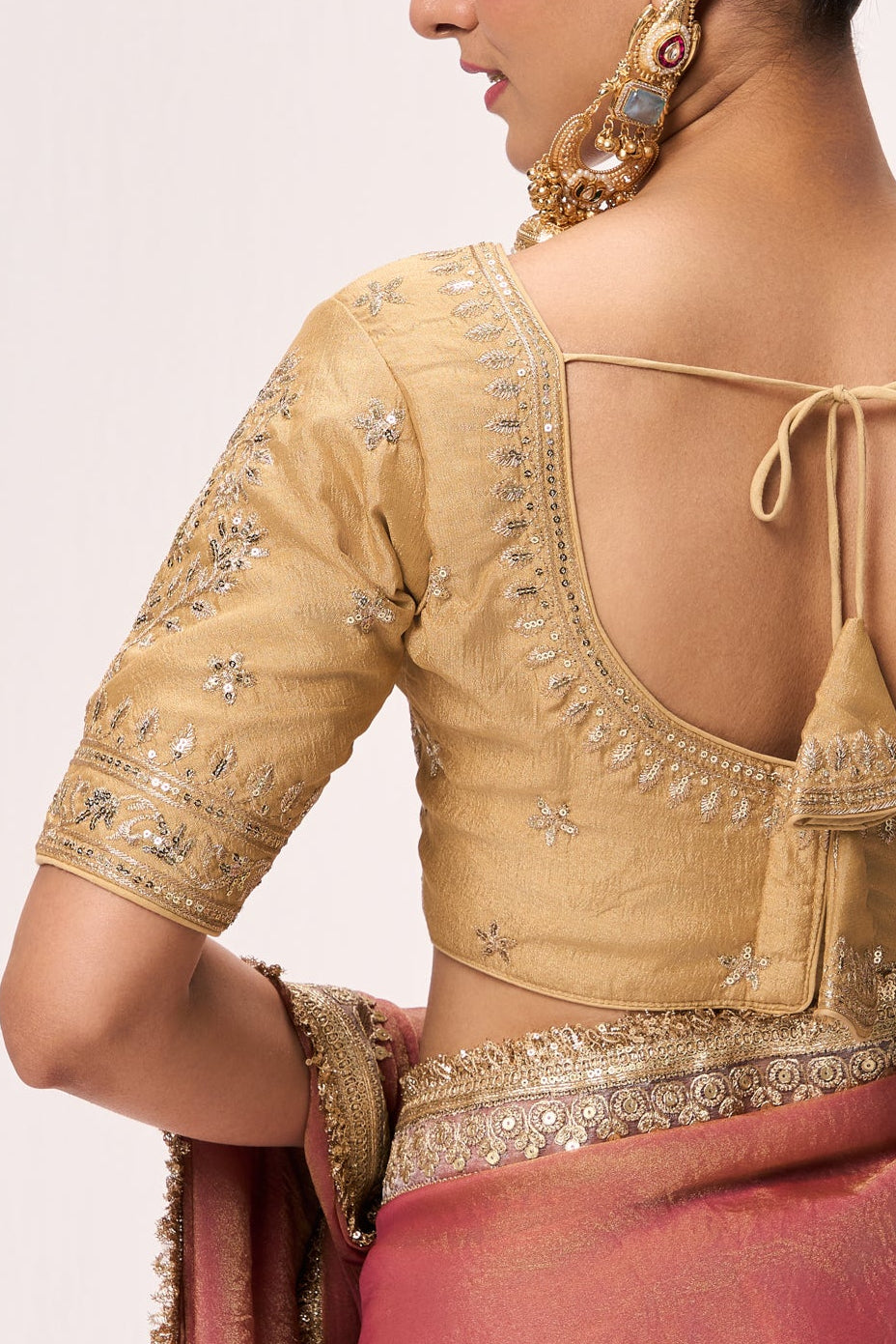 Cream Embroidered Sabya Blouse – Free-Size Adjustable 32 – 40 inches