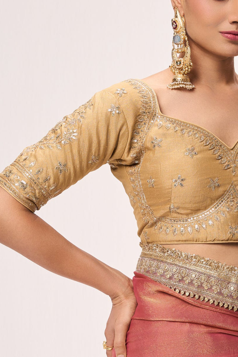 Cream Embroidered Sabya Blouse – Free-Size Adjustable 32 – 40 inches