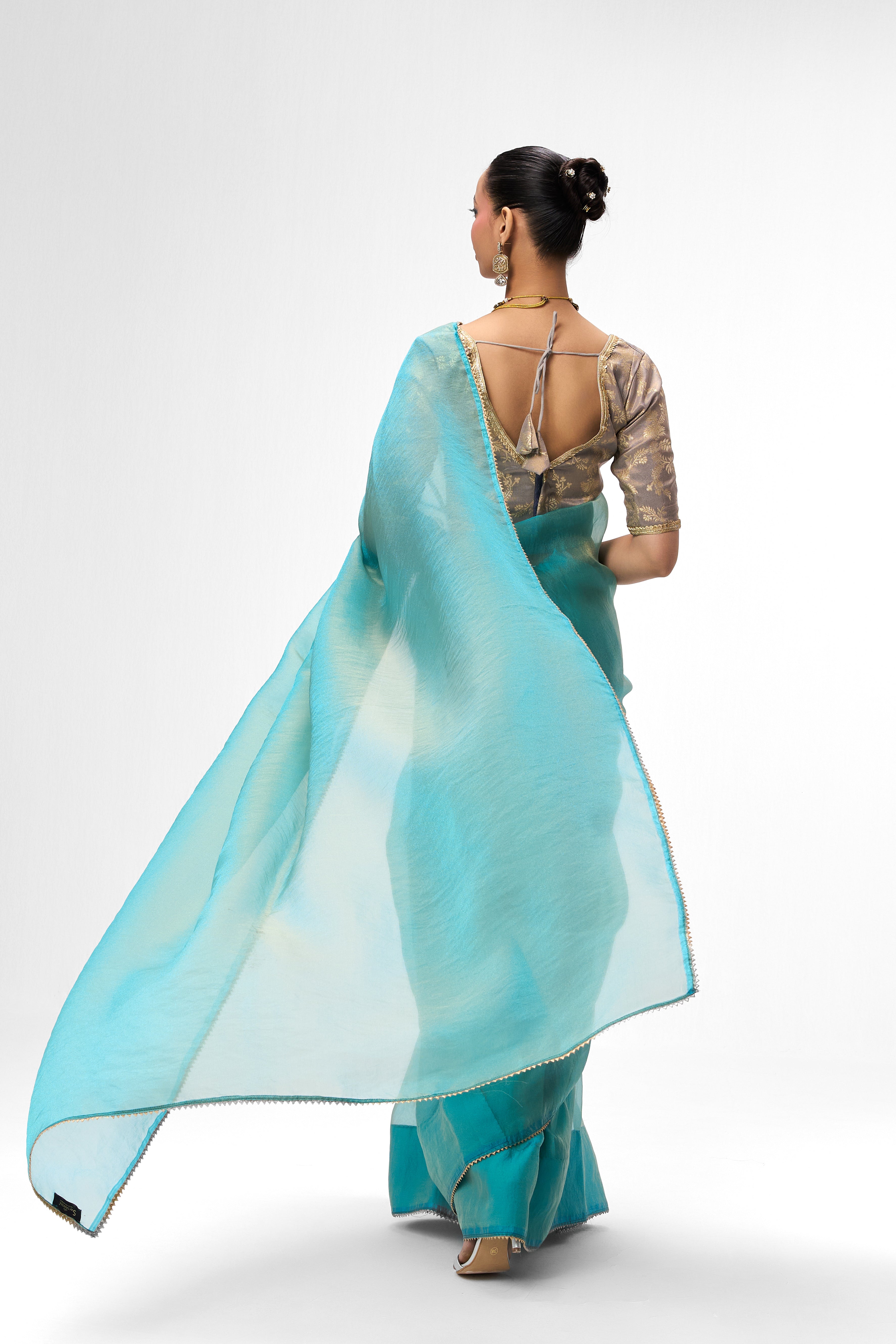 Grey Gold Sabya Cotton Blouse – Free-Size Adjustable 32–40 inches | Designer Couture Blouse