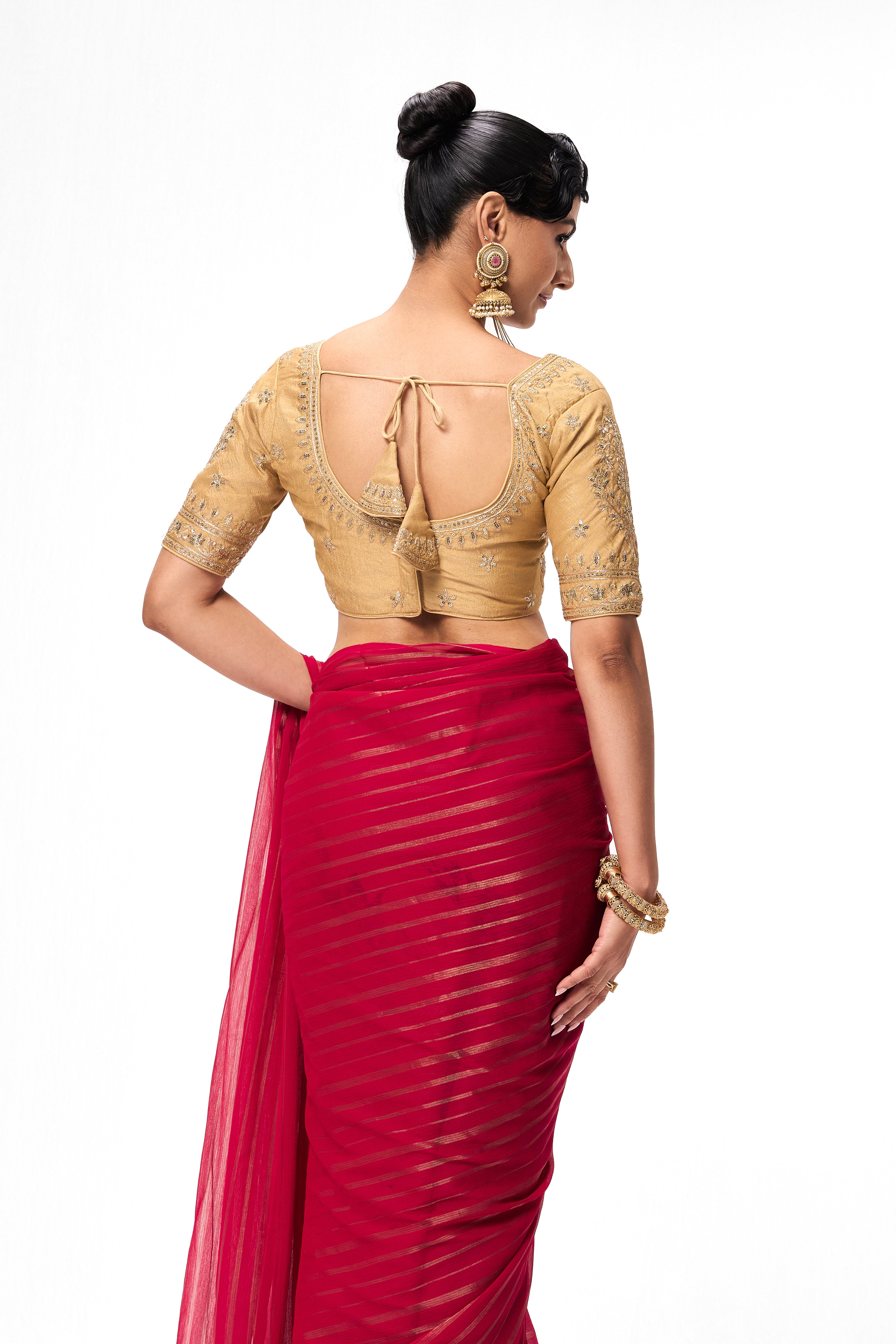 Cream Embroidered Sabya Blouse – Free-Size Adjustable 32 – 40 inches