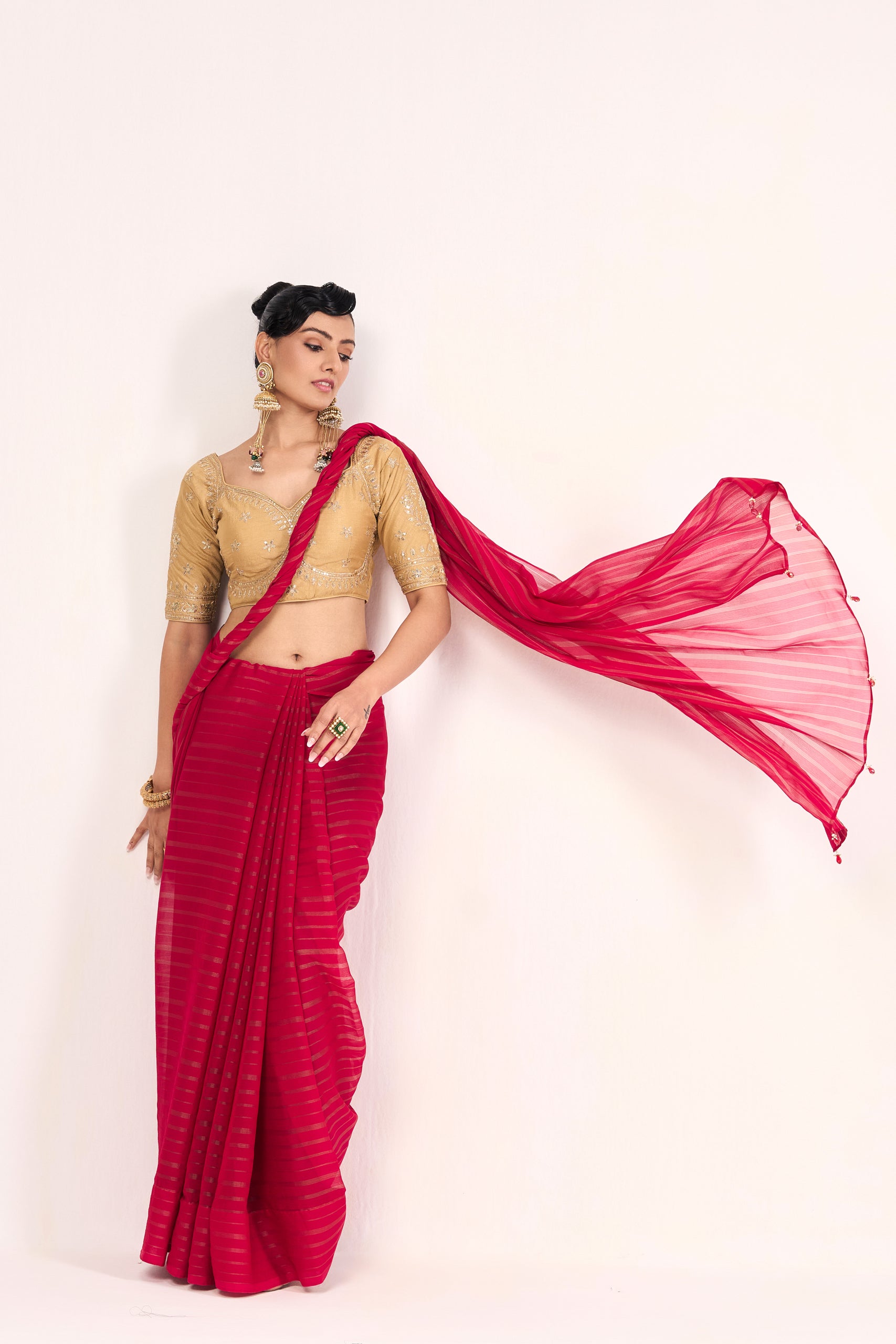 Cream Embroidered Sabya Blouse – Free-Size Adjustable 32 – 40 inches