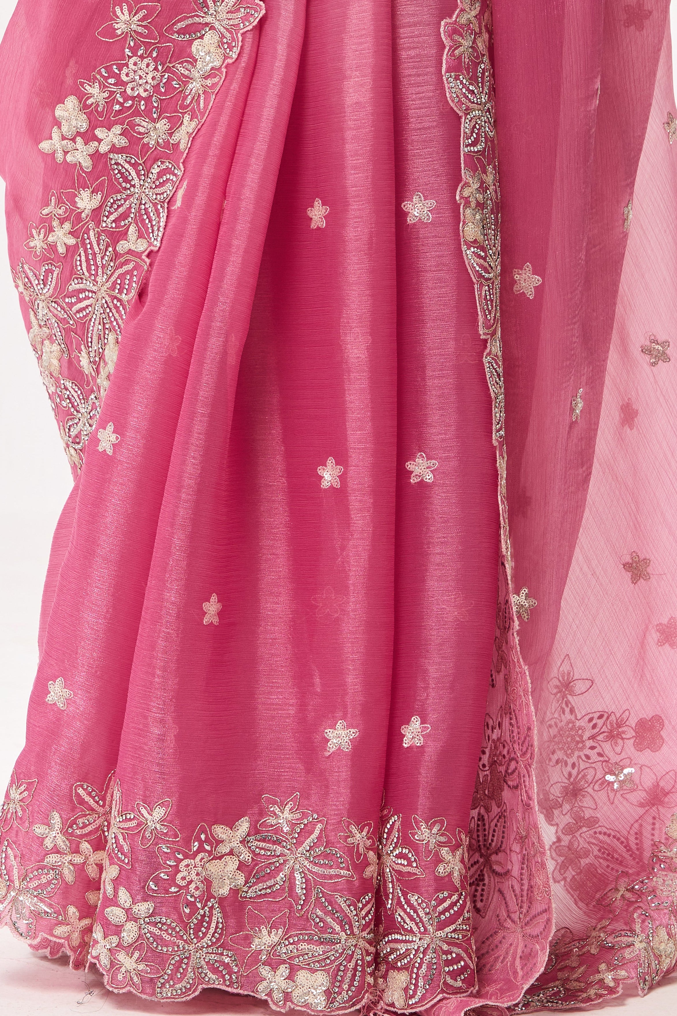 Elixir Pink Embroidered and Beaded Organza Saree with Blouse Fabric