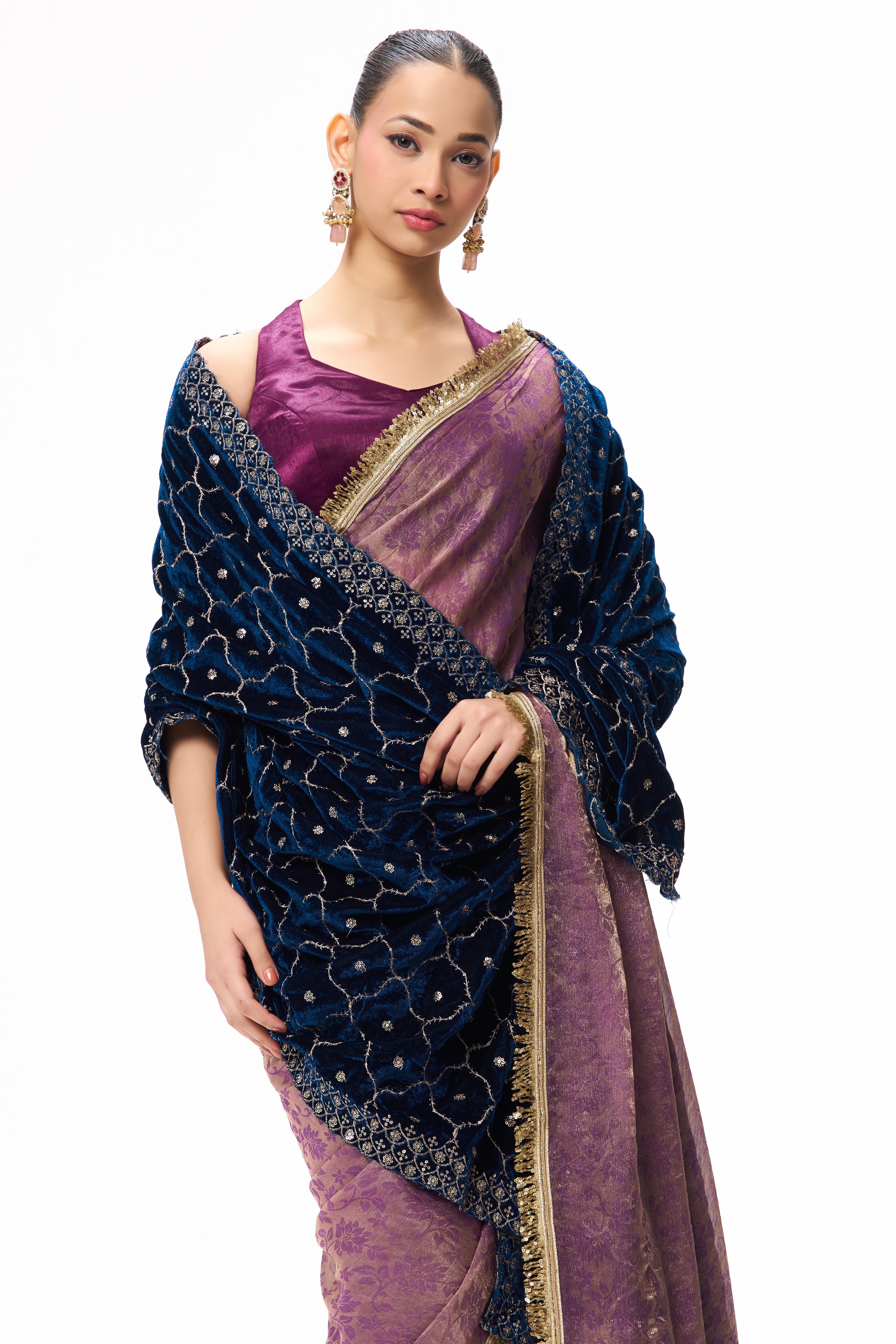 Navy Jaal Embroidered Velvet Shawl