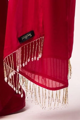 Red Satin Saree with Lace and Self Blouse Fabric