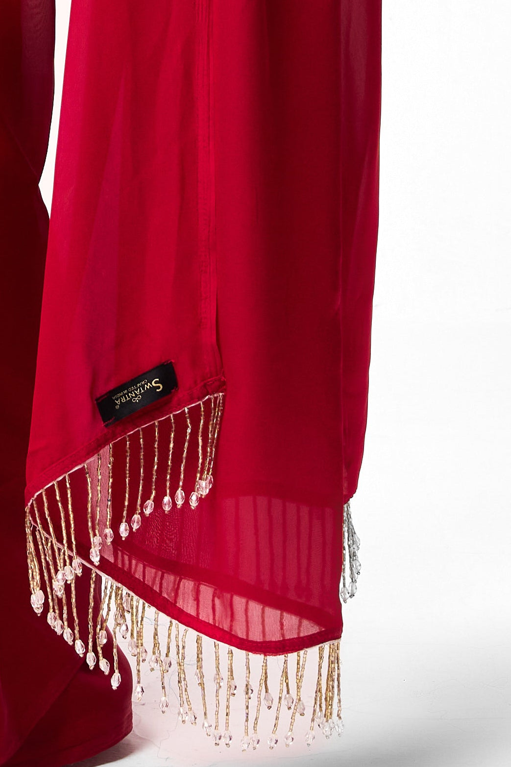 Red Satin Saree with Lace and Self Blouse Fabric