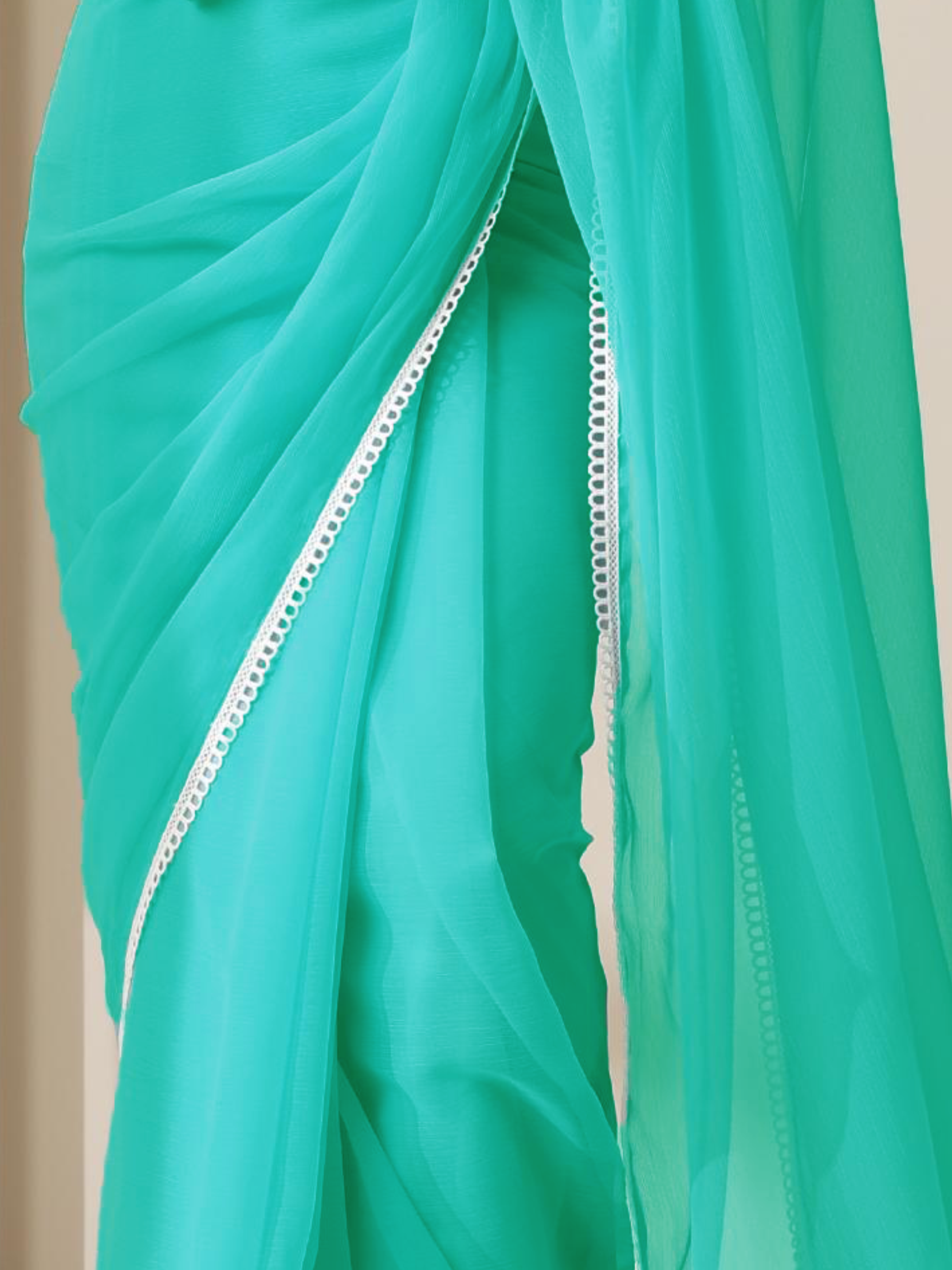 Blue Ice Chiffon with Lace and Self Blouse Fabric