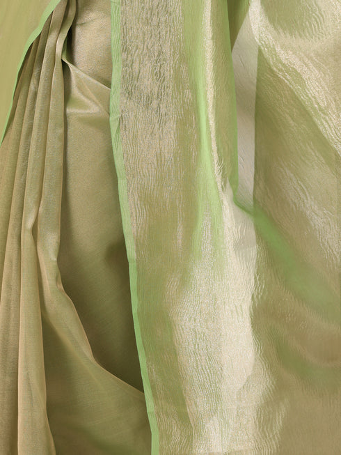 Lemon Green Banarasi Tissue Saree with Blouse Fabric